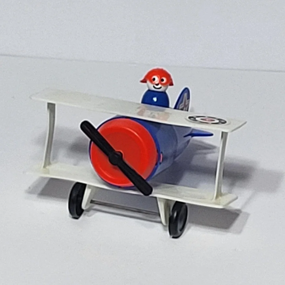 Vintage Fisher Price Little People Blue Biplane Airplane Toy with Pilot Figure